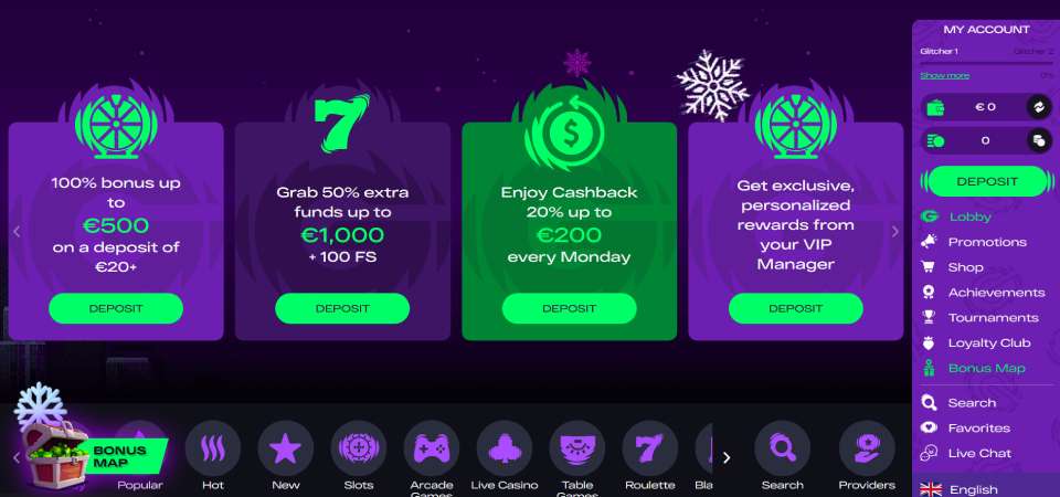 Glitch spin main page screenshot