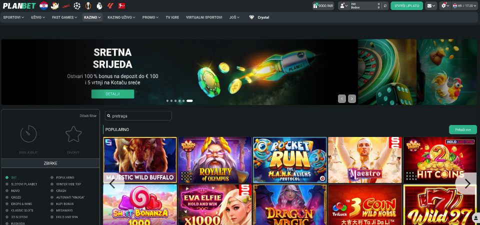 Snimka zaslona glavne stranice kasina PLANBET