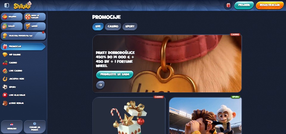 Snimka zaslona promotivne stranice kasina