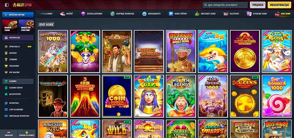 Snimka zaslona stranice kasina Allyspin