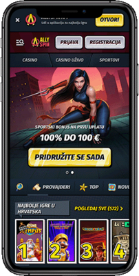 Snimka zaslona početne stranice Allyspin za mobilne uređaje