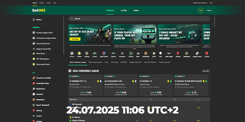Snimka zaslona sportske stranice bet365