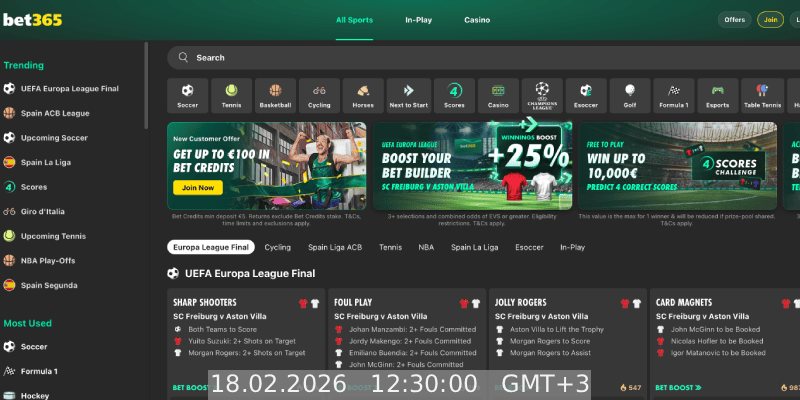 Snimka zaslona sportske stranice bet365
