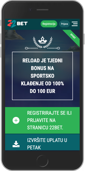 Snimka zaslona mobilnog uređaja za 22Bet petkom ponovno uplatni bonus