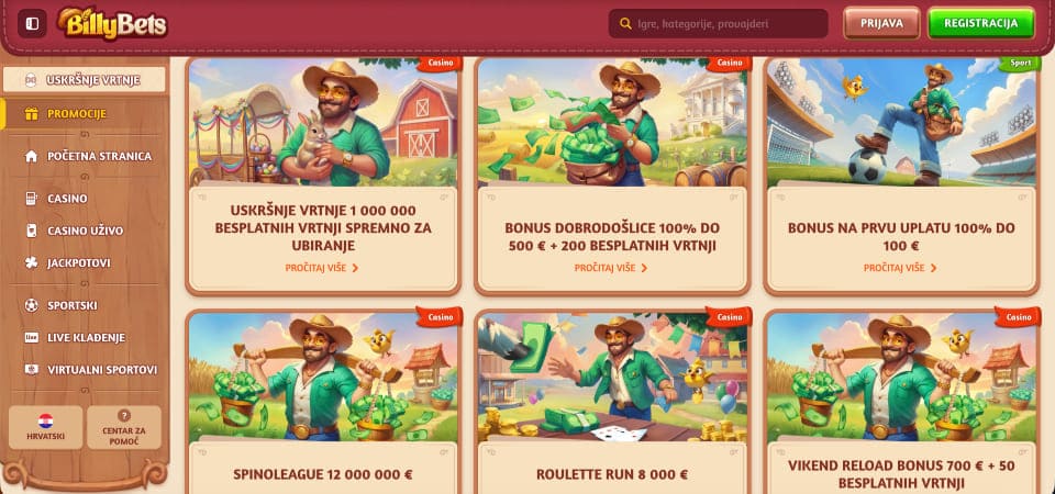 Snimka zaslona stranice promocija BillyBets