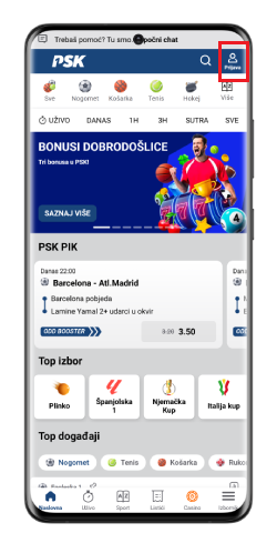 Registracija u PSK aplikaciji - Android