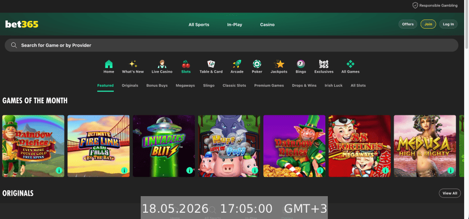 Screenshot of the bet365 casino page