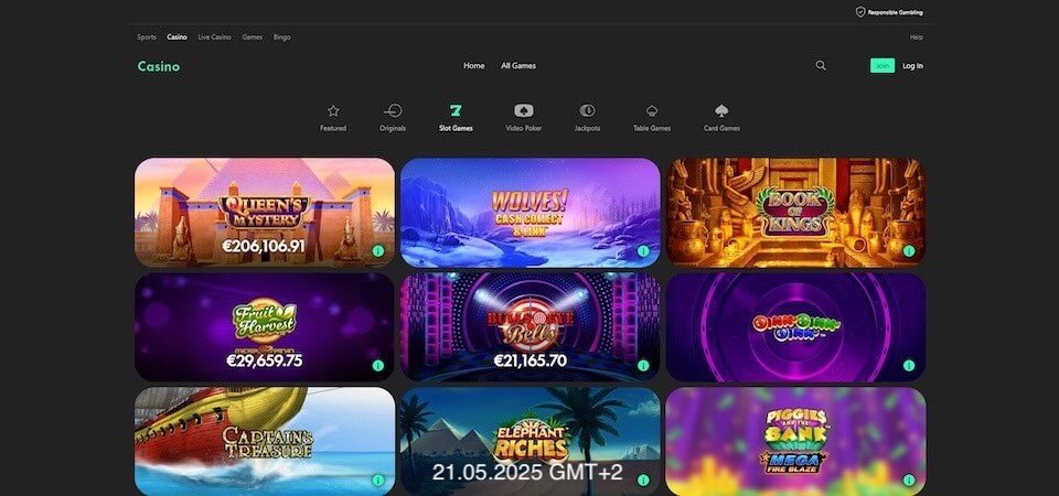 Screenshot of the bet365 casino page