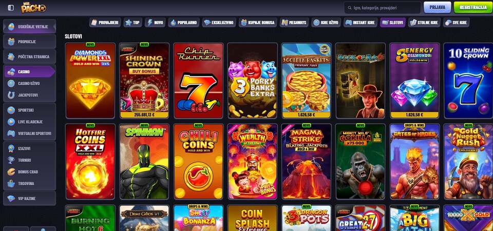 Snimka zaslona stranice kasina na MrPacho