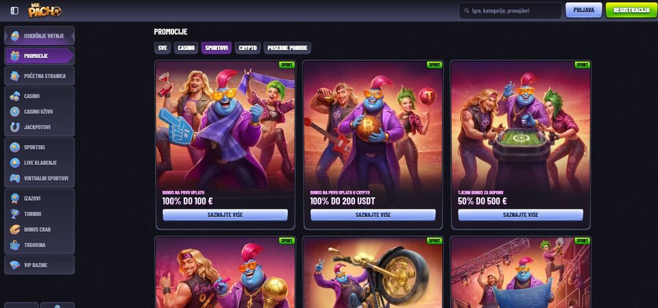 Snimka zaslona stranice promocija na MrPacho