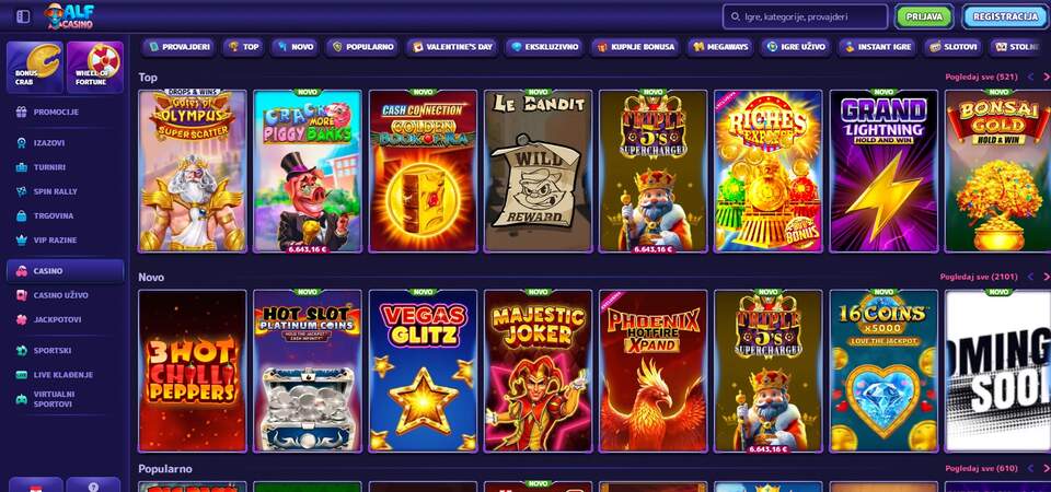 Snimka zaslona stranice kasina na AlfCasino