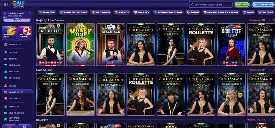 Snimka zaslona igara uživo u AlfCasinu