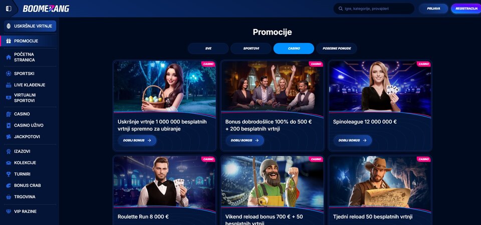 Snimka zaslona stranice s promocijama