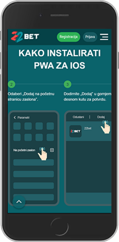 Snimka zaslona mobilne aplikacije 22bet za iOS, stranica 2