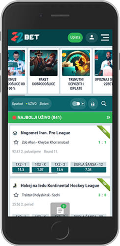 Snimka zaslona mobilne aplikacije 22bet sportska stranica 1