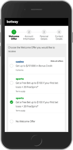 Snimka zaslona registracije bonusa dobrodošlice