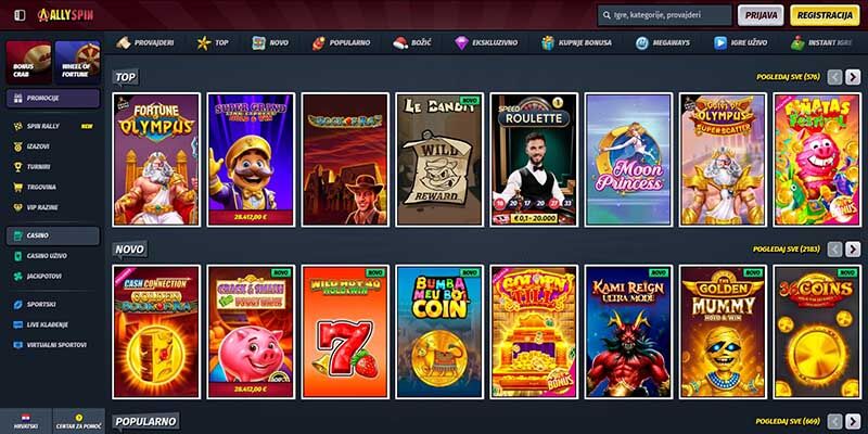 Snimka zaslona stranice kasina Allyspin
