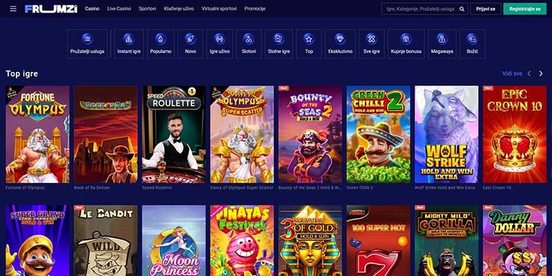 Snimka zaslona stranice kasina Frumzi