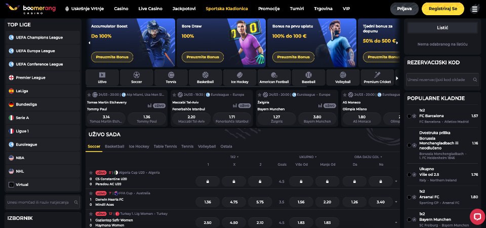 Klađenje uživo na Boomerang kladionici