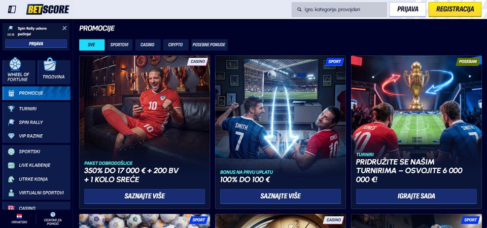 Snimka zaslona stranice promocija BetScore