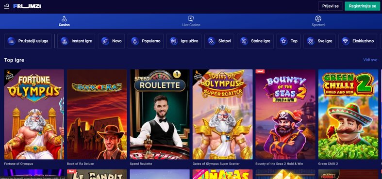 Snimka zaslona stranice kasina Frumzi