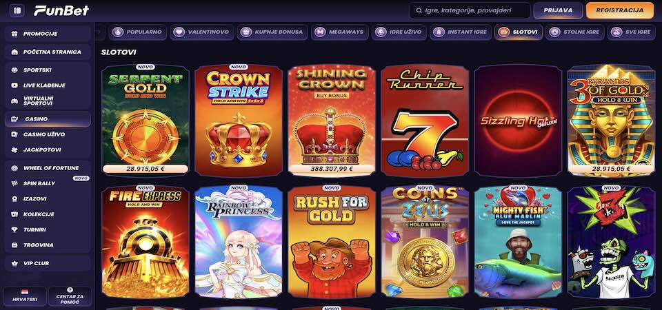 Snimka zaslona stranice FunBet kasina