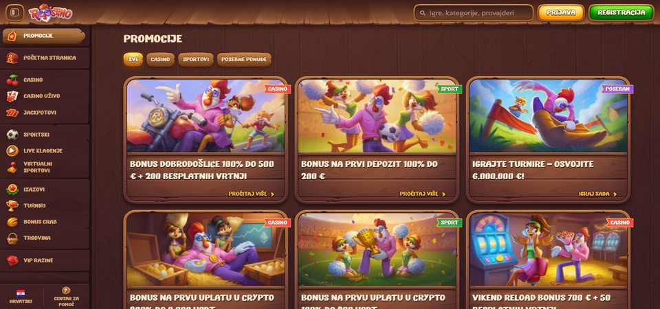 Snimka zaslona stranice s bonusima Roostino