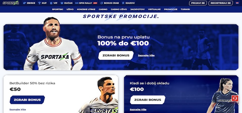 Snimka zaslona stranice Sportaza bonusa